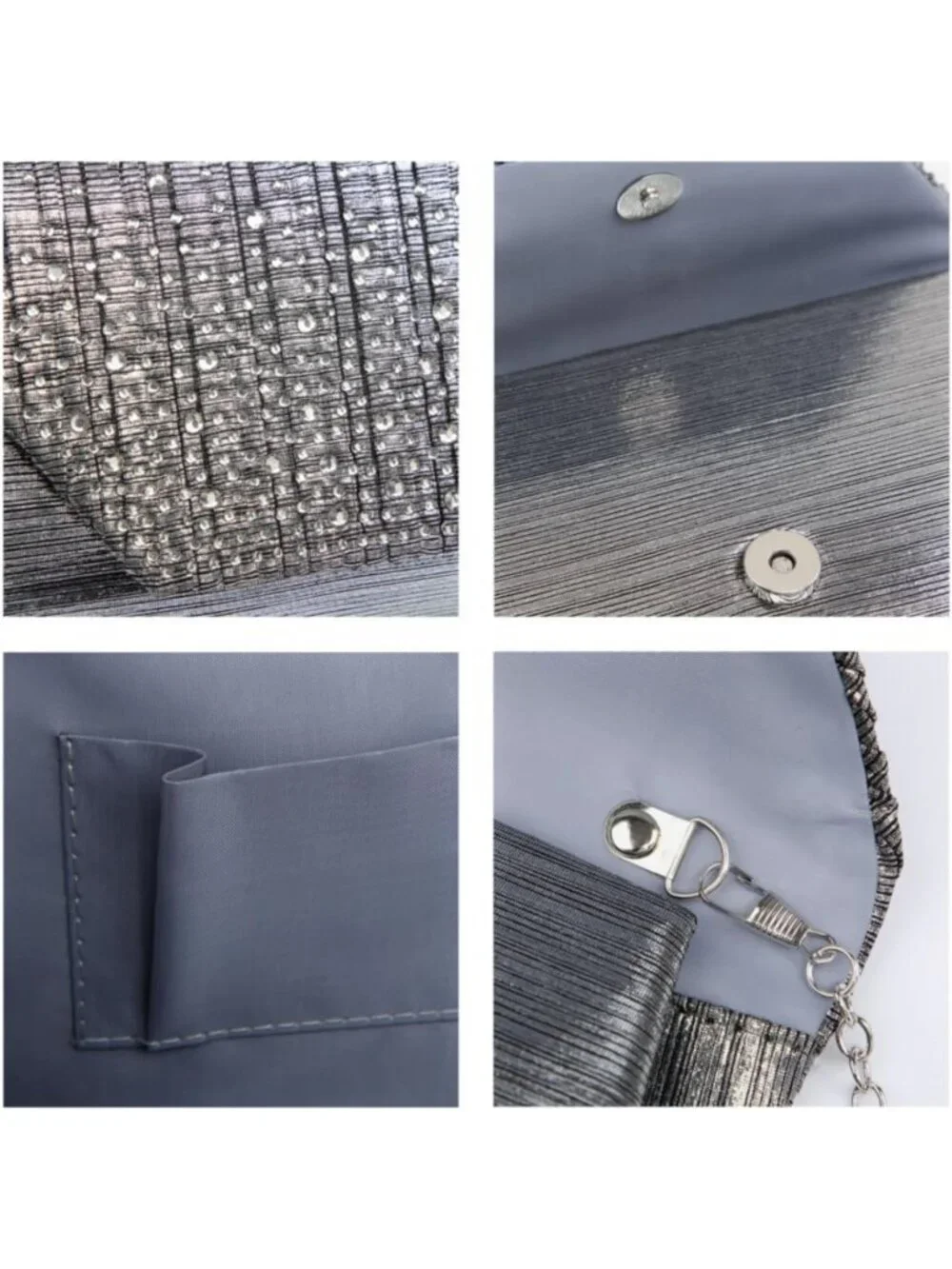 Women’s Grey Clutch Purse With Detachable Chain Wedding Formal Evening Bag